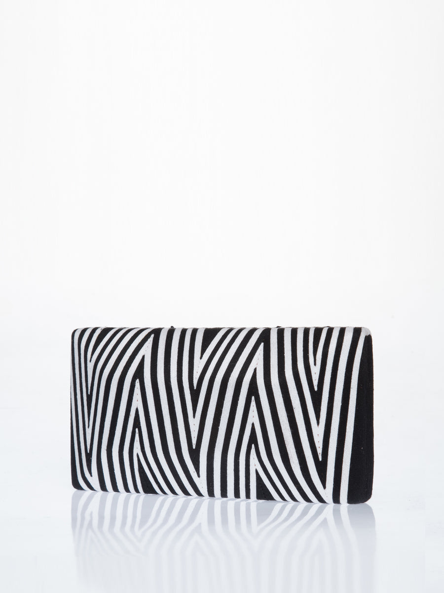 Cheska Chevron Clutch, Black / White