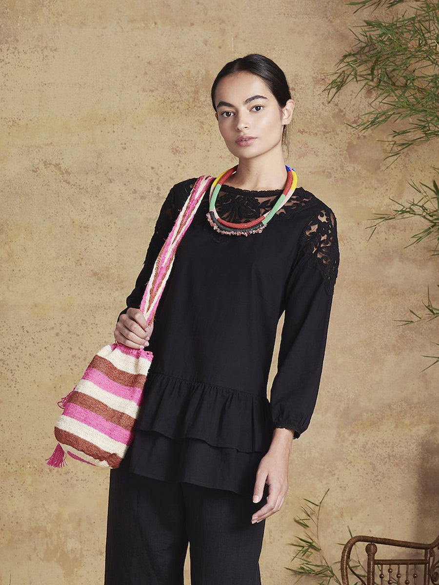 Releve Fashion Muzungu Sisters Black Dana Blouse Blouse Fables Ethical Designers Sustainable Fashion Brand Handmade Artisanal Positive Fashion Conscious Luxury Purchase with Purpose Shop for Good