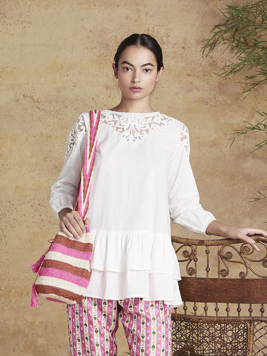 Releve Fashion Muzungu Sisters White Dana Blouse Fables Ethical Designers Sustainable Fashion Brand Handmade Artisanal Positive Fashion Conscious Luxury Purchase with Purpose Shop for Good