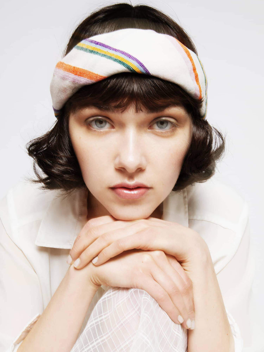 Releve Fashion Abury Multicolour Striped Cotton Bandana Sustainable Ethical Fashion Brand Certified B Corp Positive Luxury Brands to Trust Butterfly Mark Positive Fashion Purchase with Purpose Shop for Good