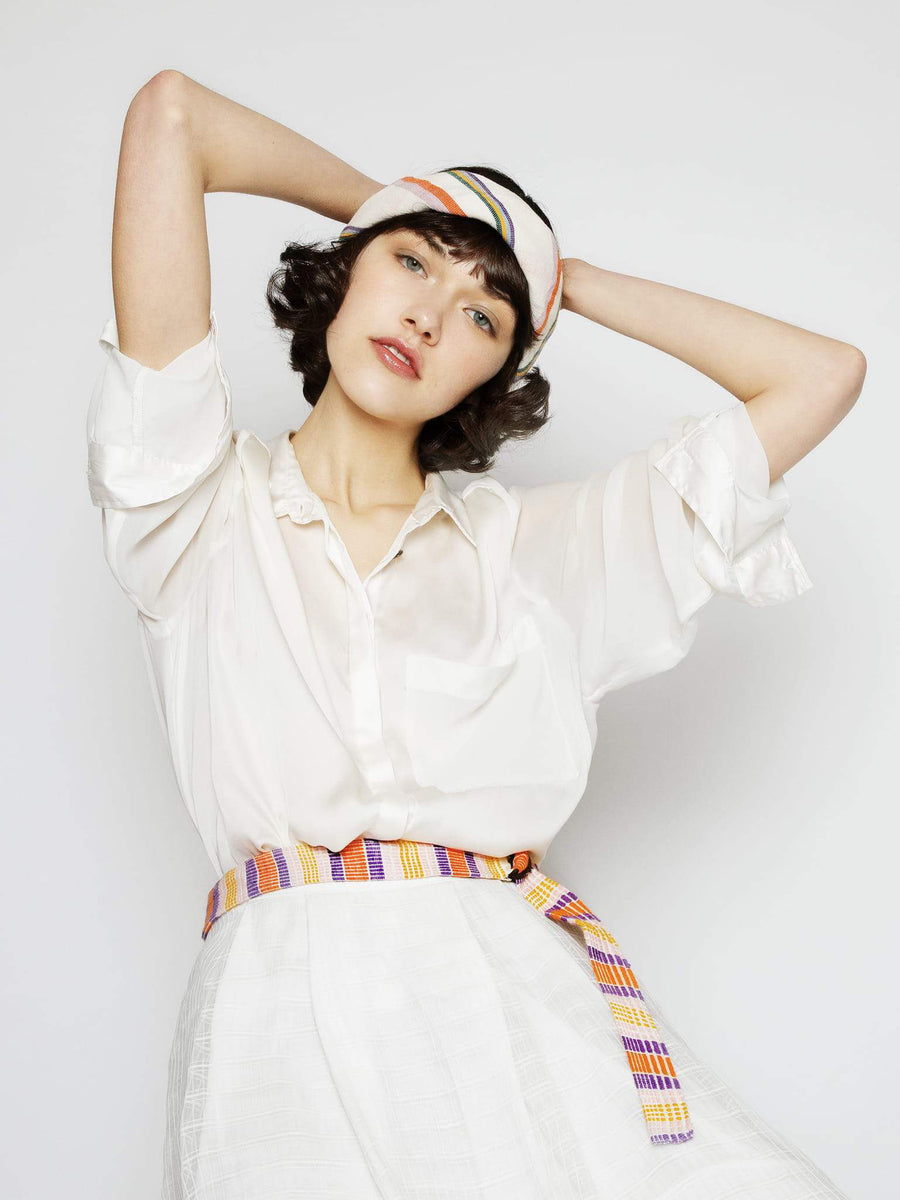 Releve Fashion Abury Multicolour Striped Cotton Belt Sustainable Ethical Fashion Brand Certified B Corp Positive Luxury Brands to Trust Butterfly Mark Positive Fashion Purchase with Purpose Shop for Good