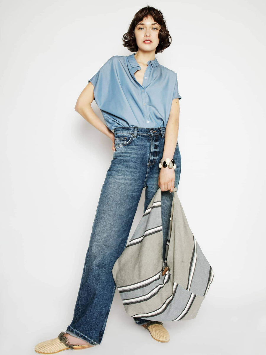 Releve Fashion Abury Grey Striped Cotton Hobo Bag Sustainable Ethical Fashion Brand Certified B Corp Positive Luxury Brands to Trust Butterfly Mark Positive Fashion Purchase with Purpose Shop for Good