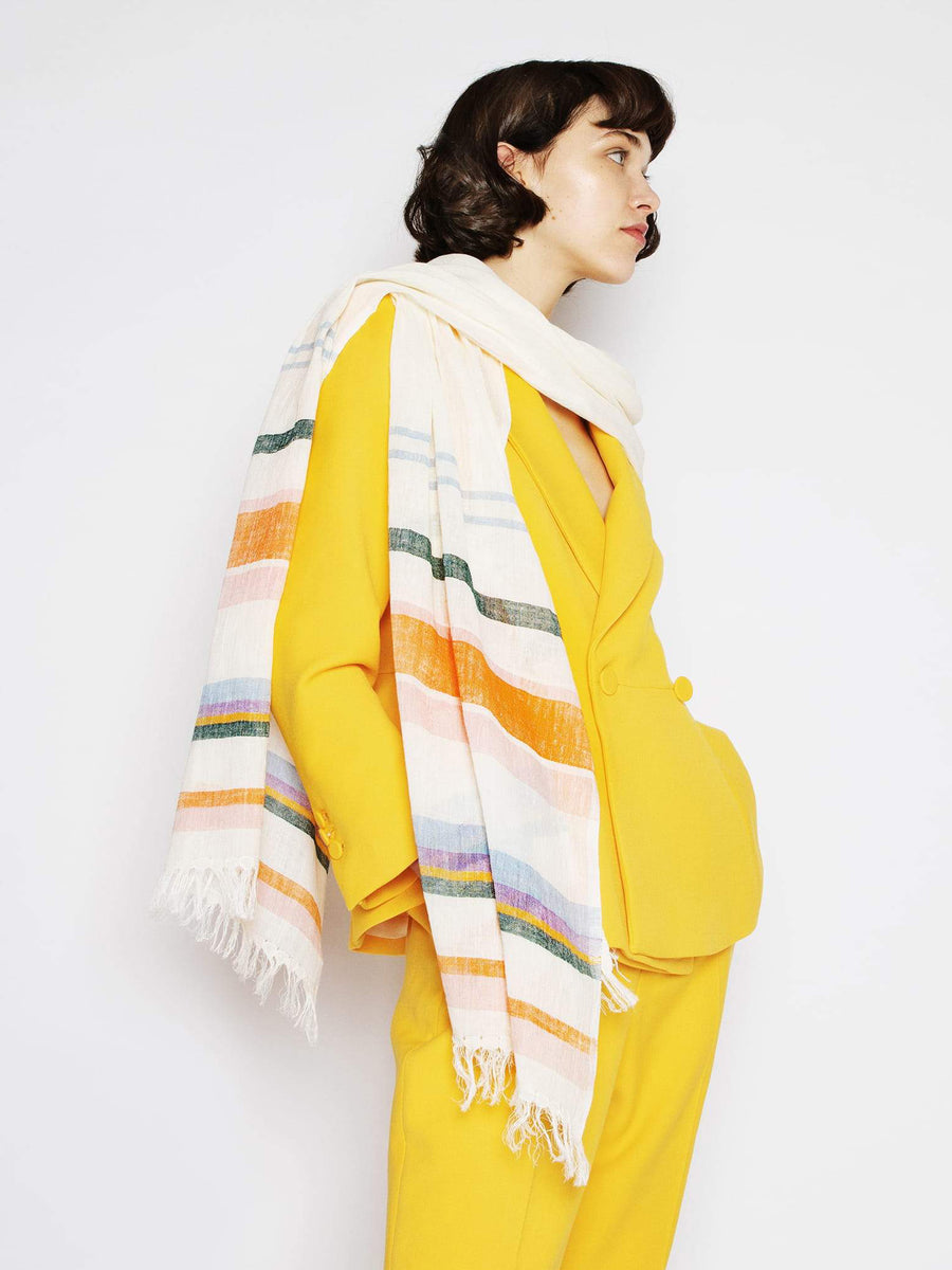 Releve Fashion Abury Extra Long Multicolour Light Summer Scarf Sustainable Ethical Fashion Brand Certified B Corp Positive Luxury Brands to Trust Butterfly Mark Positive Fashion Purchase with Purpose Shop for Good