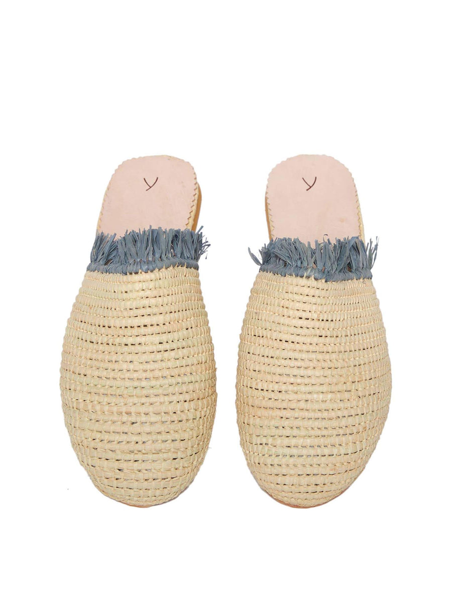 Releve Fashion Abury Beige Grey Raffia Slippers with Fringes Sustainable Ethical Fashion Brand Certified B Corp Positive Luxury Brands to Trust Butterfly Mark Positive Fashion Purchase with Purpose Shop for Good
