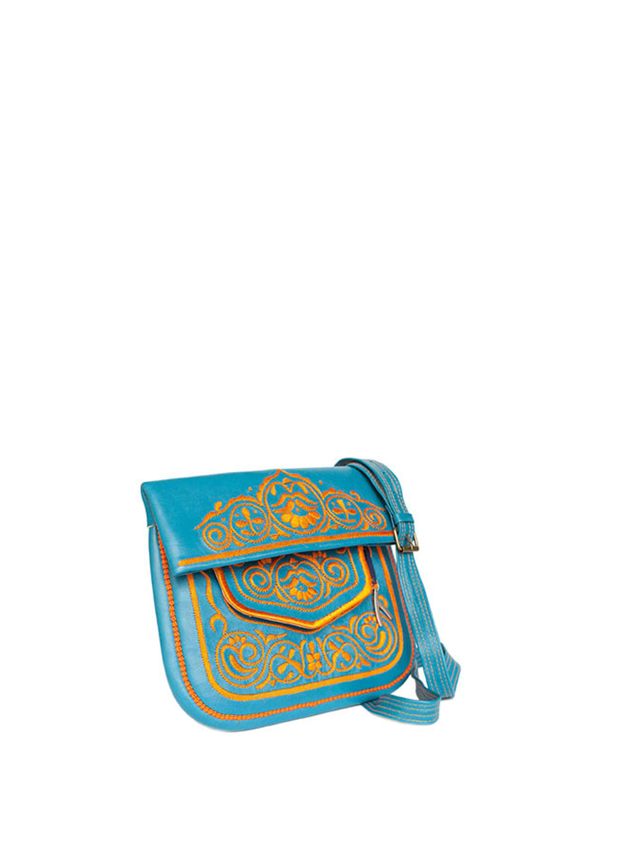 Releve Fashion Abury Shop for Good Buy Sustainable Fashion Ethical Fashion Brand Positive Fashion Positive Luxury Brands to Trust Butterfly Mark Certified B Corp Green Patterned Leather Berber Shoulder Bag