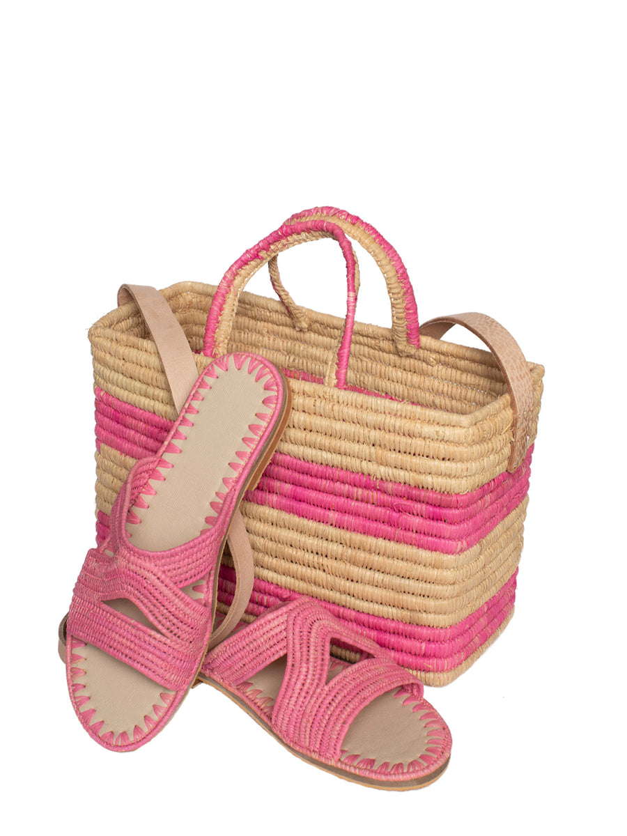 Raffia Summer Basket, Rosé / Natural