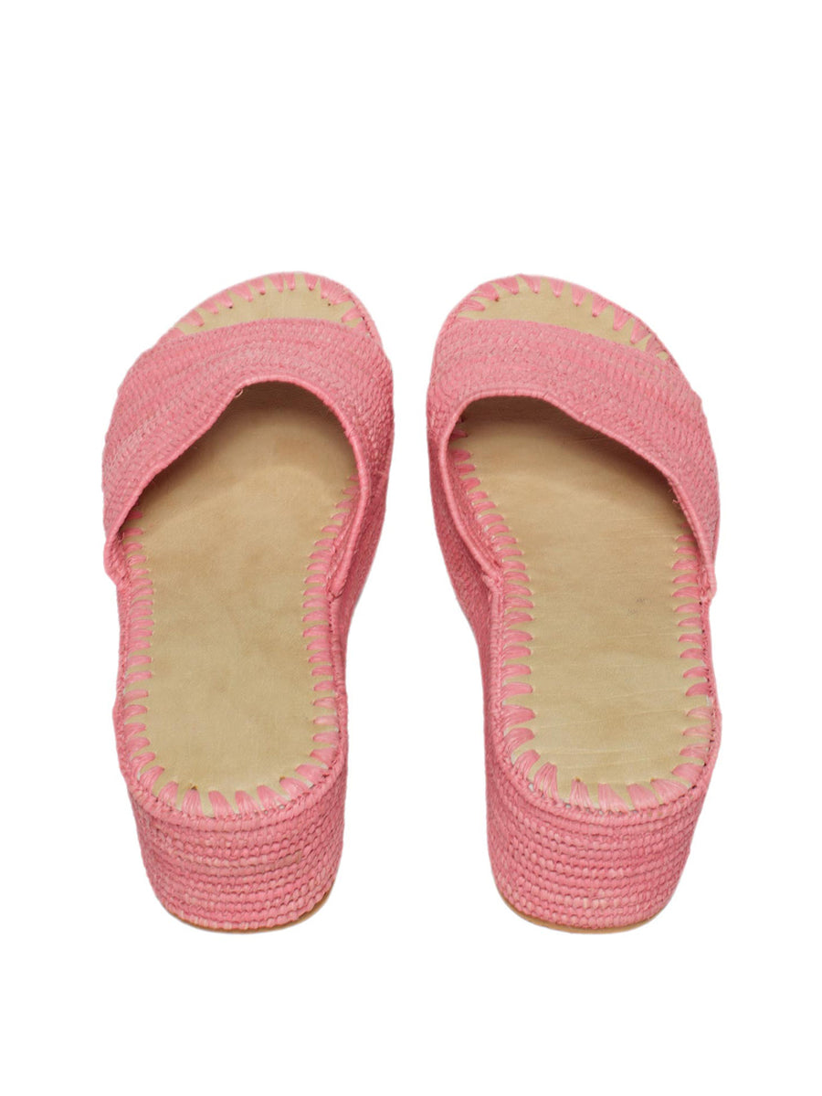 Releve Fashion Abury Raffia Summer Plateau Platform Sandals Rose Sustainable Ethical Fashion Brand Certified B Corp Positive Luxury Brands to Trust Butterfly Mark Positive Fashion Purchase with Purpose Shop for Good