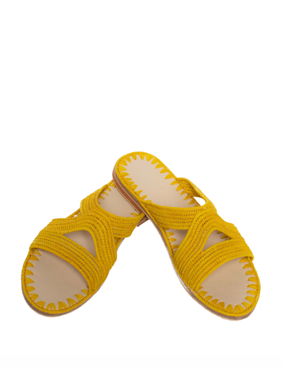 Releve Fashion Abury Raffia Summer Habeeba Slippers Yellow Sustainable Ethical Fashion Brand Certified B Corp Positive Luxury Brands to Trust Butterfly Mark Positive Fashion Purchase with Purpose Shop for Good