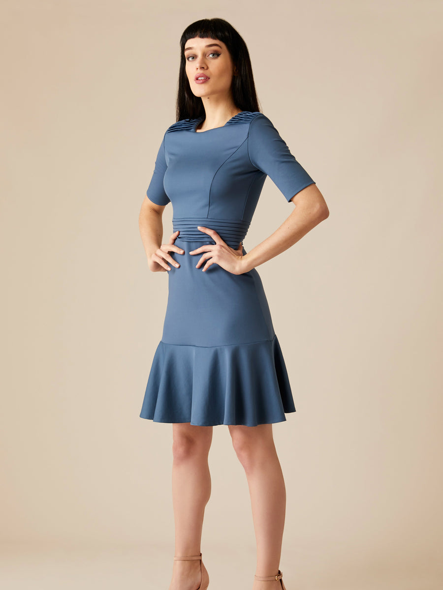 Releve Fashion Appareal Sage Blue Olesya Cotton Blend Dress Sustainable Fashion Conscious Clothing Ethical Designer Brand Technical Design Innovative Materials Purchase with Purpose Shop for Good