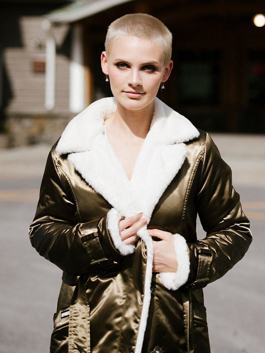 Releve Fashion Appareal Gold Teddy Faux Fur Coat Sustainable Fashion Conscious Clothing Ethical Designer Brand Technical Design Animal-Friendly Cruelty-Free Innovative Materials Purchase with Purpose Shop for Good