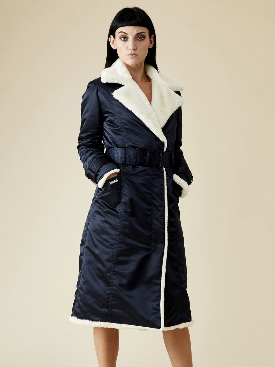Releve Fashion Appareal Navy Teddy Faux Fur Coat Sustainable Fashion Conscious Clothing Ethical Designer Brand Technical Design Animal-Friendly Cruelty-Free Innovative Materials Purchase with Purpose Shop for Good