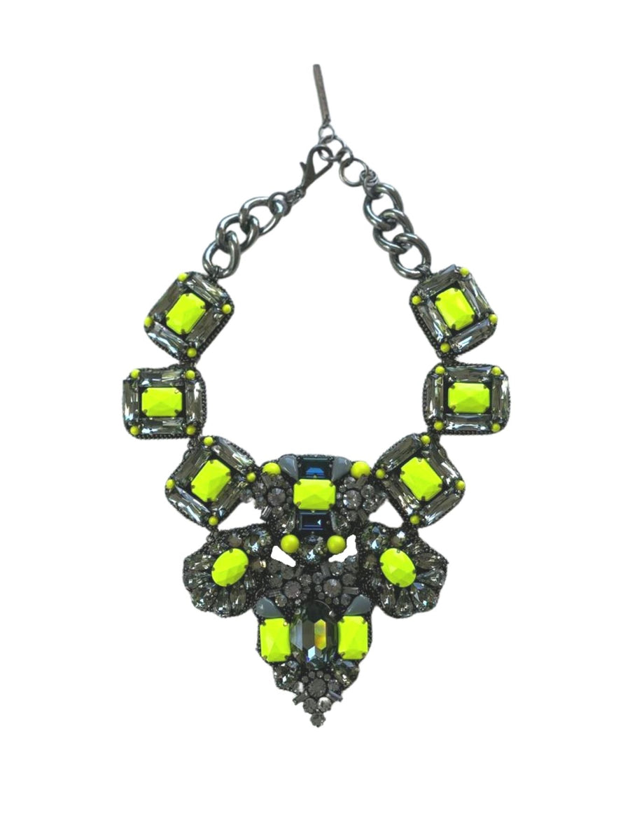 Releve Fashion Bea Valdes Epicenter Swarovski Necklace in Black and Neon Yellow Handmade Luxury Accessories Ethical Jewelry Designers Sustainable Fashion Brands Artisanal Purchase with Purpose Shop for Good