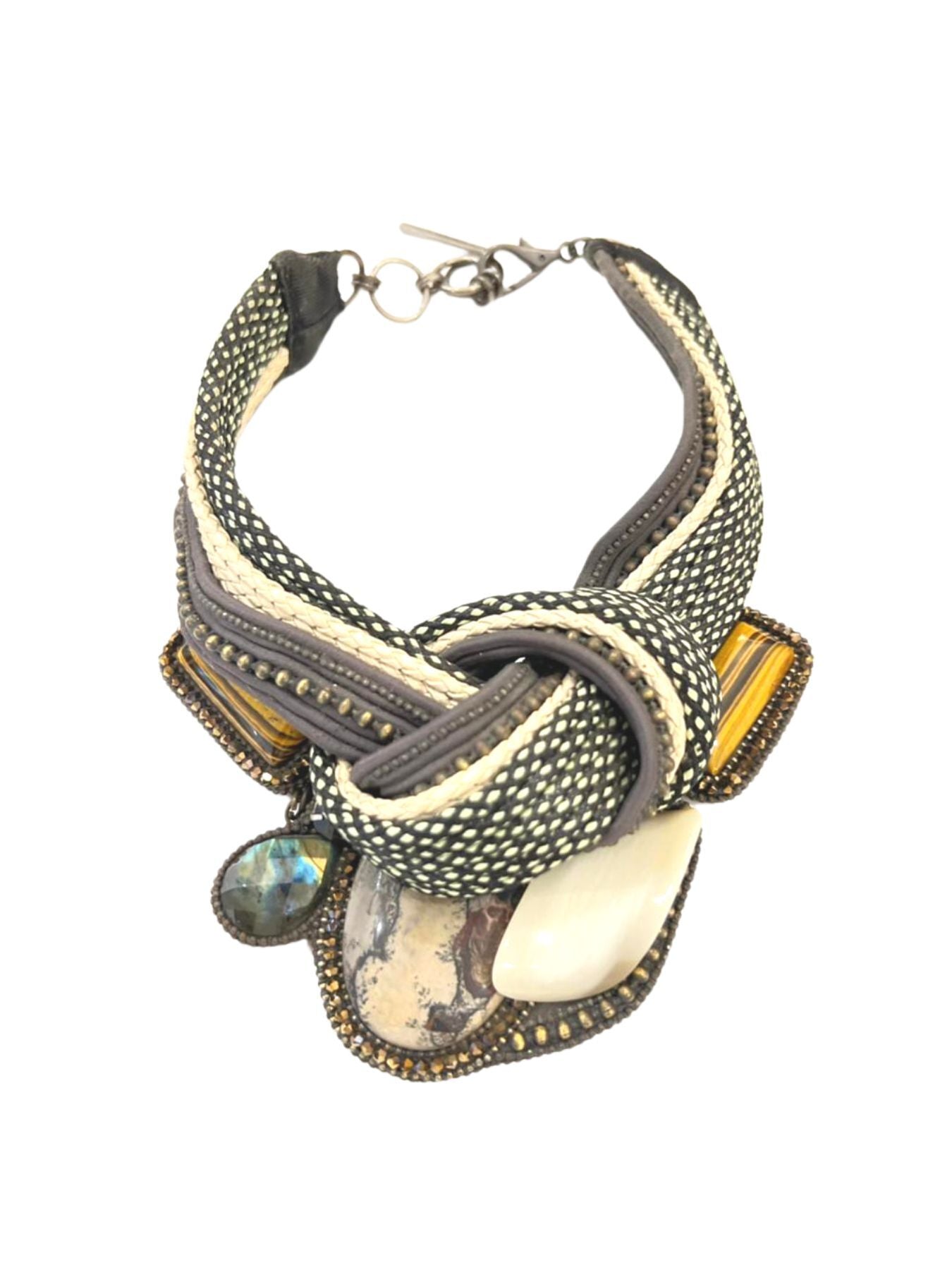 Gravitas Knot Necklace, White / Green / Mauve