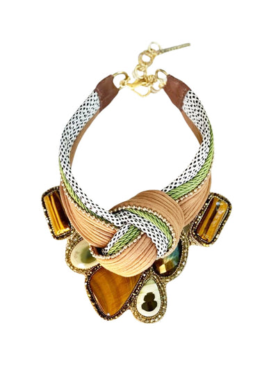 Releve Fashion Bea Valdes Hard Collar Necklace with Semi Precious Stones in Copper and Green Handmade Luxury Accessories Ethical Jewelry Designers Sustainable Fashion Brands Artisanal Purchase with Purpose Shop for Good