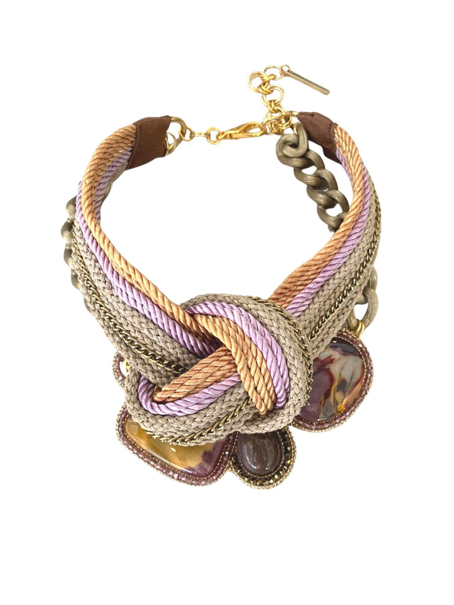 Releve Fashion Bea Valdes Hard Collar Necklace with Semi Precious Stones in Peach Purple Natural Handmade Luxury Accessories Ethical Jewelry Designers Sustainable Fashion Brands Artisanal Purchase with Purpose Shop for Good