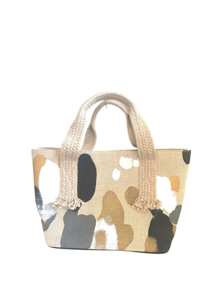 Painted Linen Tote Bag, Beige / Black / Gold
