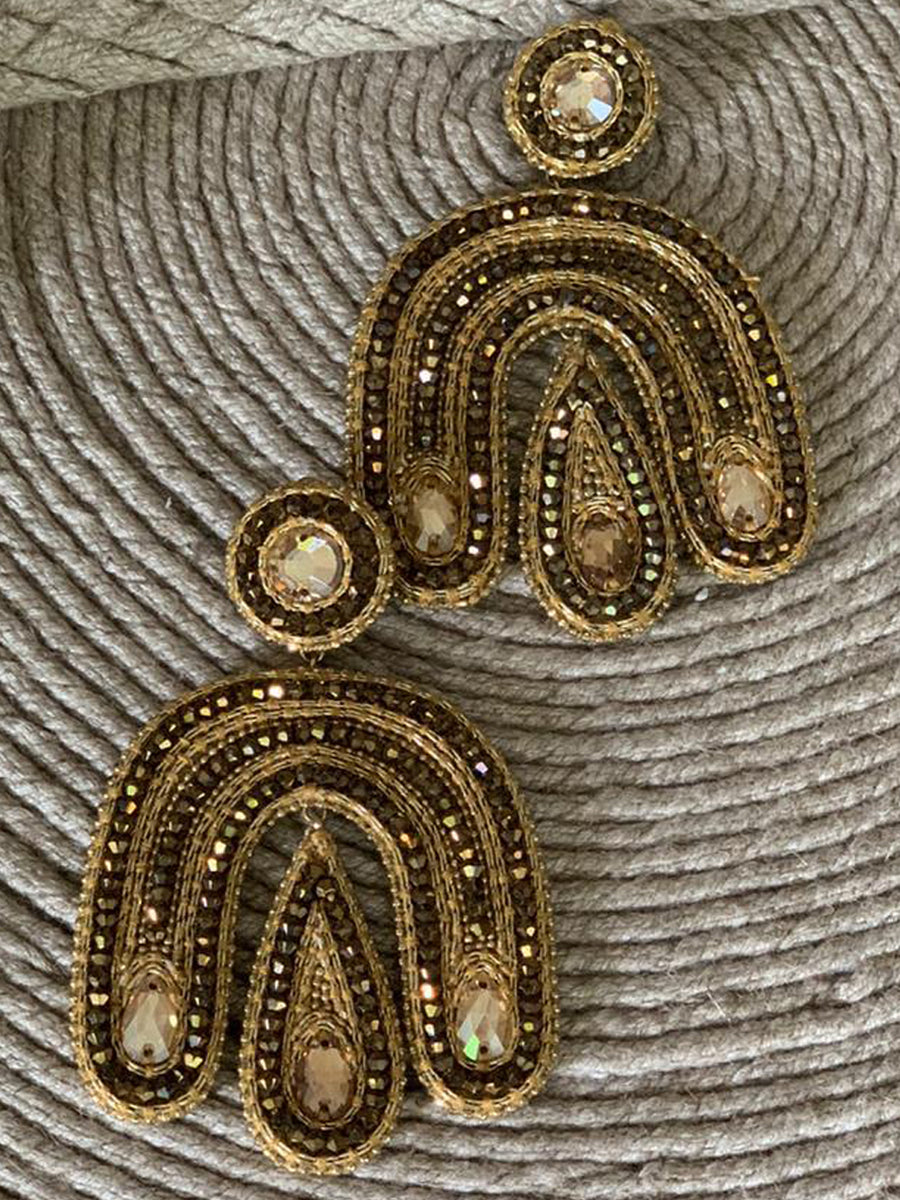 Releve Fashion Bea Valdes Bronze Crystal Chandelier Earrings Handmade Luxury Accessories Ethical Jewelry Designers Sustainable Fashion Brands Artisanal Purchase with Purpose Shop for Good