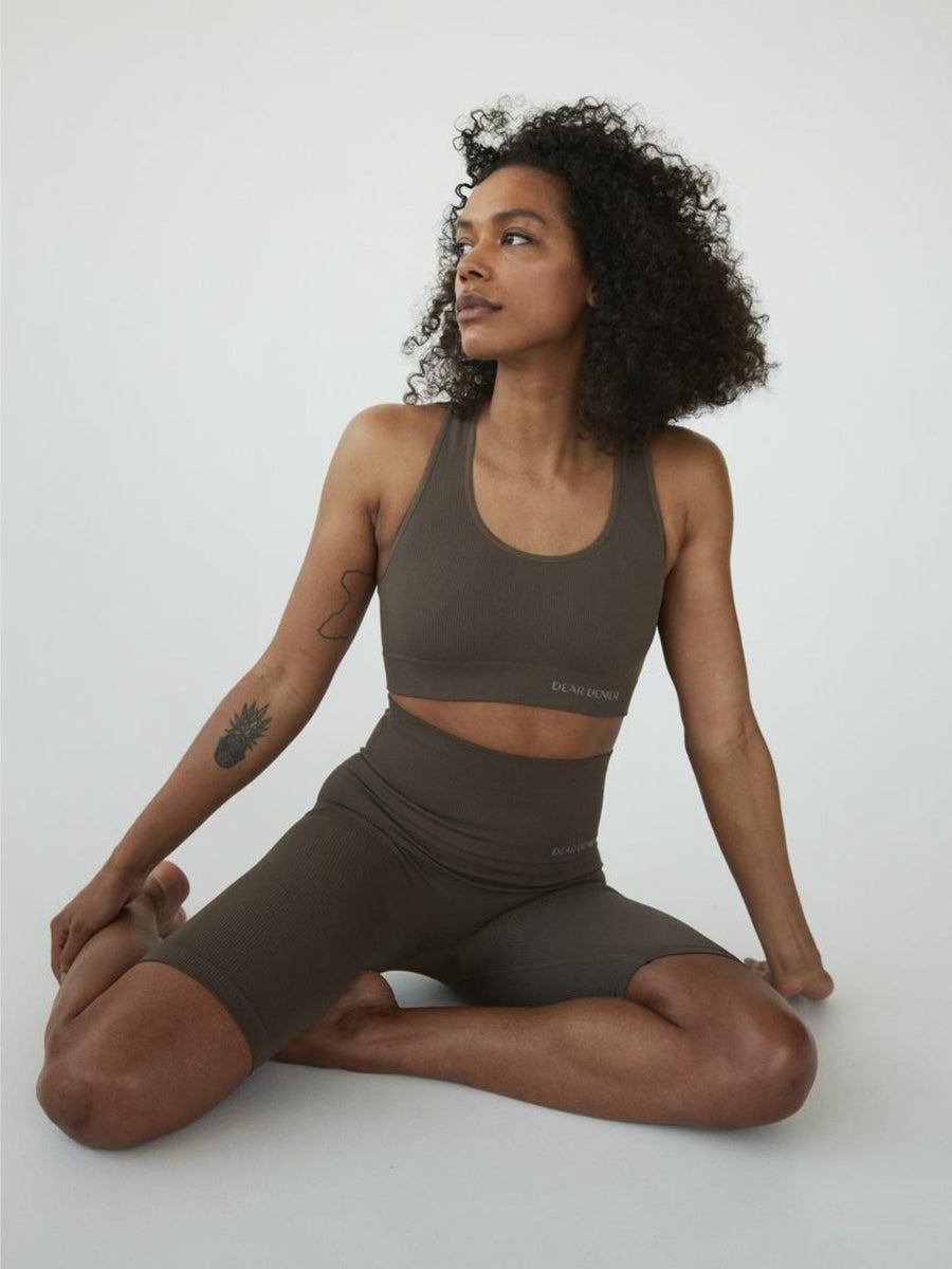 Releve Fashion Dear Denier Lena Seamless Rib Shorts in Brown Ethical Luxury Brand Sustainable Clothing Conscious Fashion Purchase with Purpose Shop for Good
