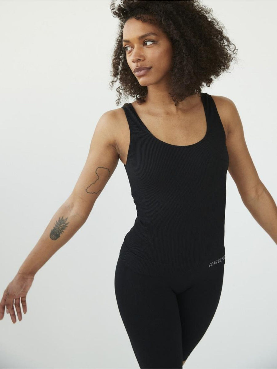 Releve Fashion Dear Denier Lena Seamless Rib Tank Top in Black Ethical Luxury Brand Sustainable Clothing Conscious Fashion Purchase with Purpose Shop for Good