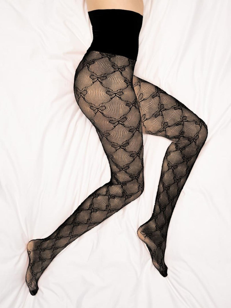 Releve Fashion Dear Denier High Waisted Emili Bow Lace Tights in Black Ethical Luxury Brand Sustainable Clothing Conscious Fashion Purchase with Purpose Shop for Good