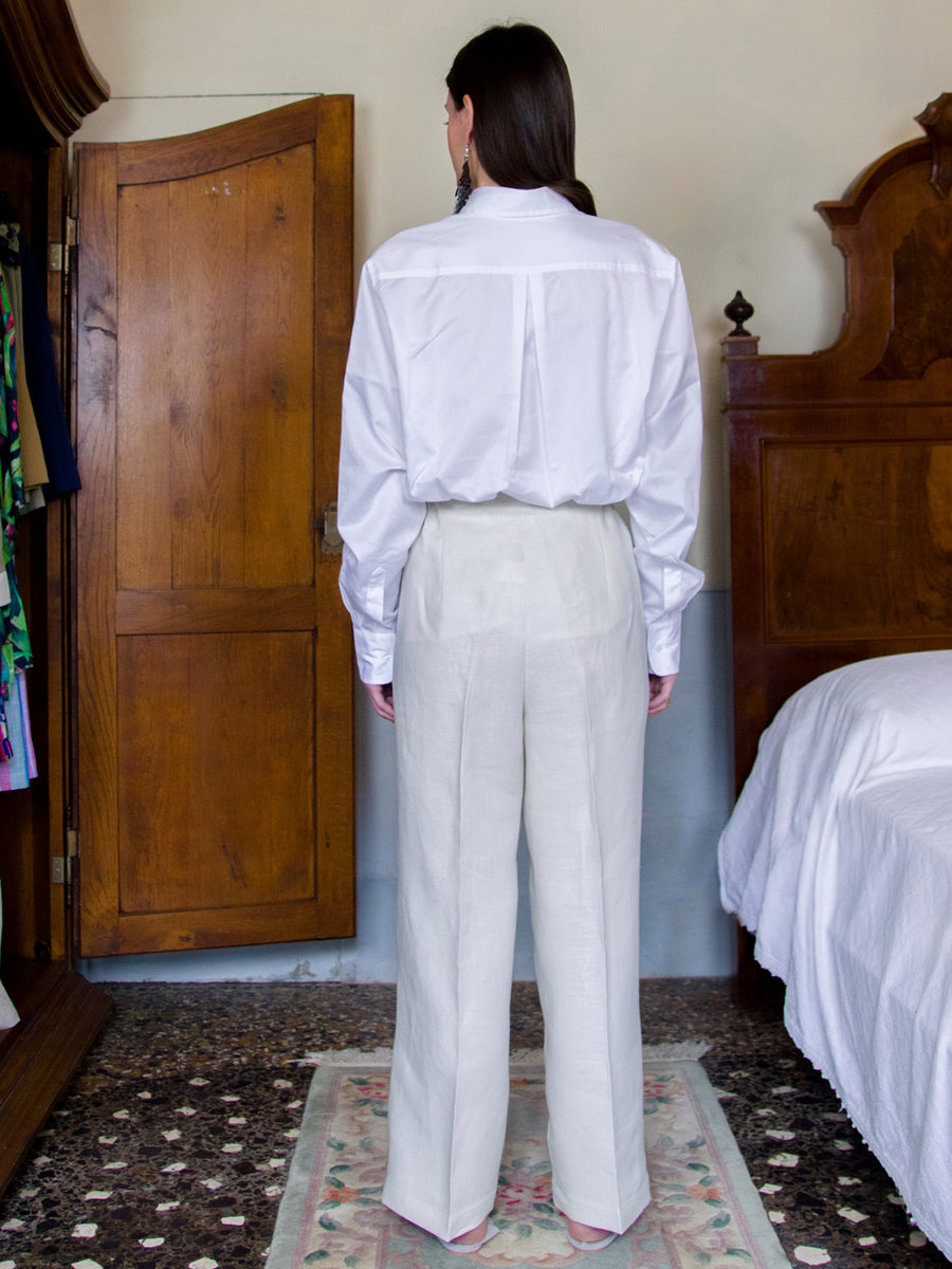 Releve Fashion Filanda n.18 Amelie White Cotton Button Down Dress Shirt Sustainable Luxury Fashion Conscious Clothing and Accessories Ethical Designer Brand Artisanal Handcrafted Made in Italy Purchase with Purpose Shop for Good