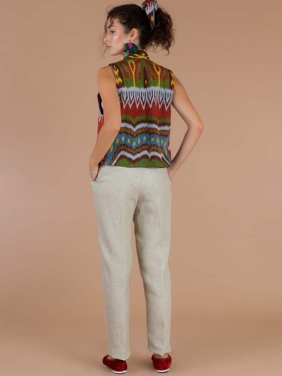 Releve Fashion Filanda n.18 Annemarie Beige Linen Trousers Sustainable Luxury Fashion Conscious Clothing and Accessories Ethical Designer Brand Artisanal Handcrafted Made in Italy Purchase with Purpose Shop for Good