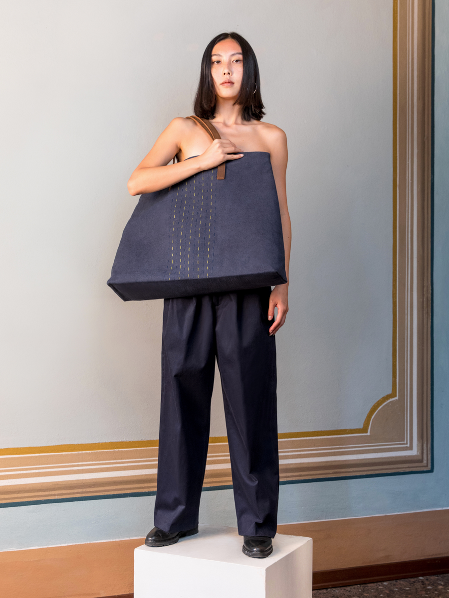 Kantha Hand-Embroidered Bag, Navy