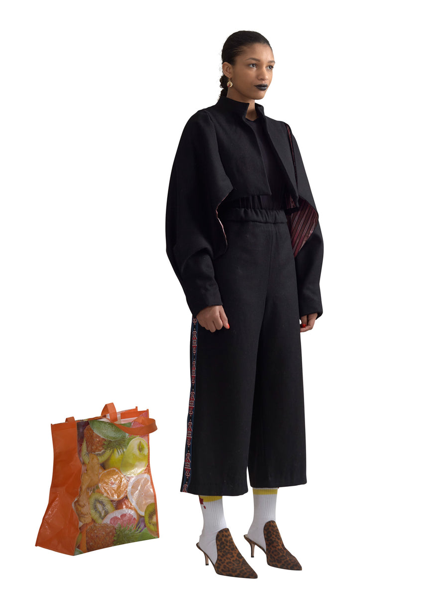 Releve Fashion Harem London Black Wool Efe Cropped Capelet Sustainable Streetwear Style Conscious Clothing Ethical Fashion Designer Brand Handmade Purchase with Purpose Shop for Good