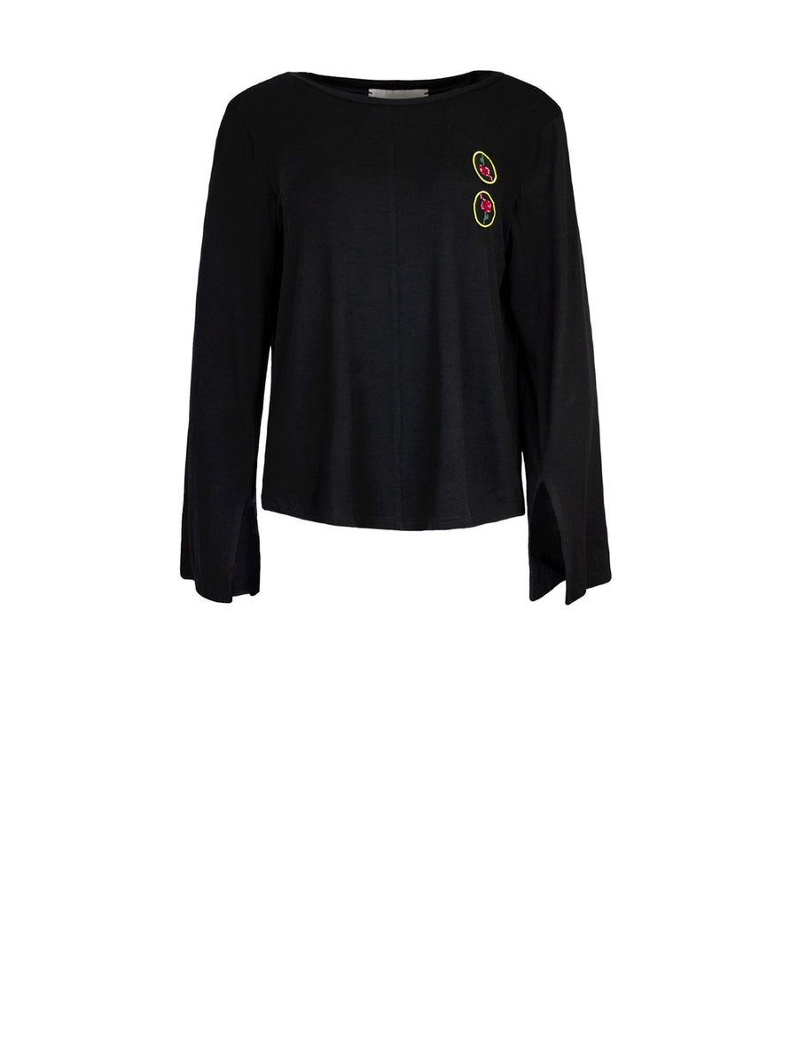 Releve Fashion Harem London Black Long Sleeves Lightweight Jersey Rose Top Sustainable Streetwear Style Conscious Clothing Ethical Fashion Designer Brand Handmade Purchase with Purpose Shop for Good