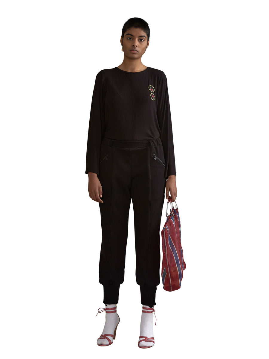 Releve Fashion Harem London Black Tailored Harem Wool Joggers Sustainable Streetwear Style Conscious Clothing Ethical Fashion Designer Brand Handmade Purchase with Purpose Shop for Good