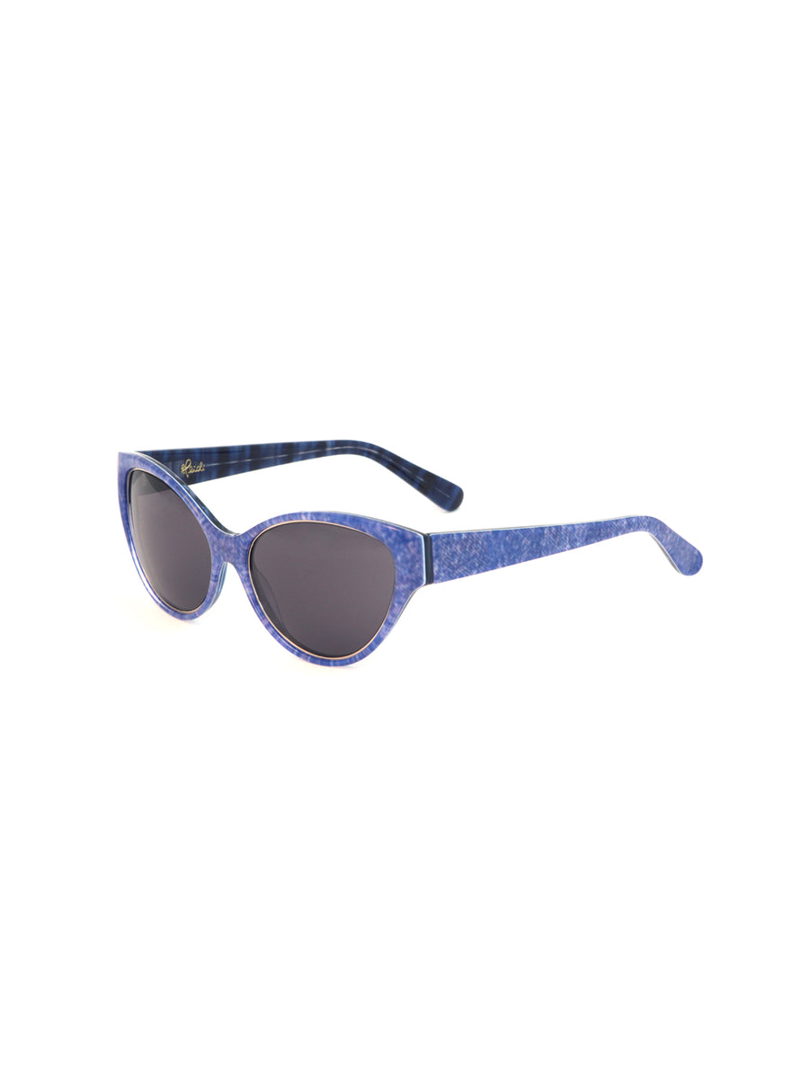 Releve Fashion Heidi London Blue Denim Cateye Sunglasses Ethical Designers Sustainable Fashion Accessories Brand Eyewear Positive Fashion Purchase with Purpose Shop for Good