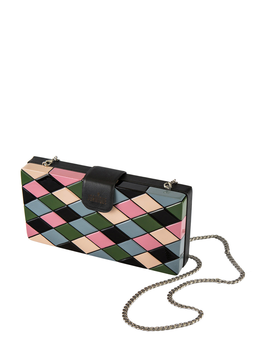 Caraga Clutch, Black / Pink / Blue