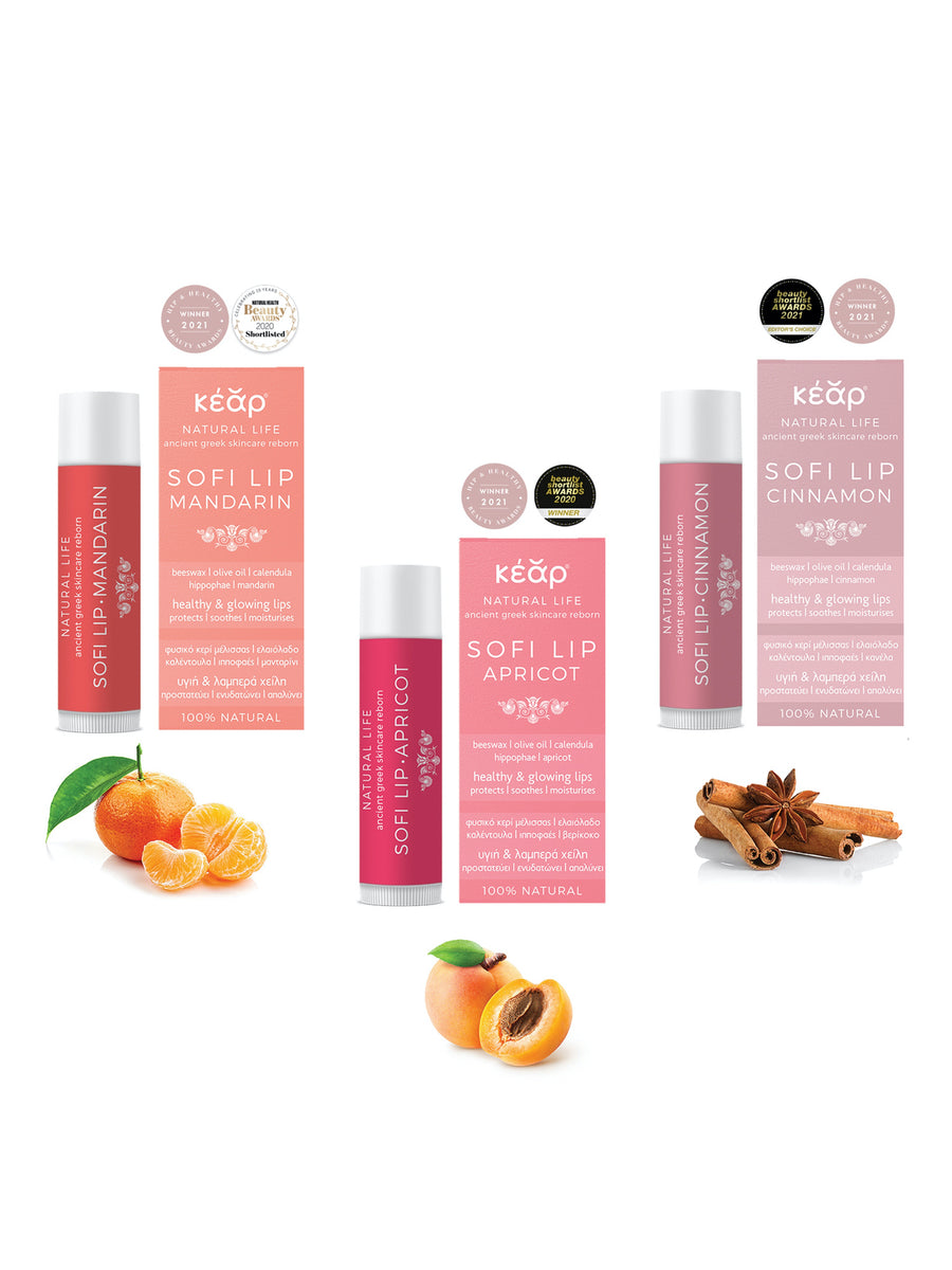Releve Fashion Kear Sofilip Lip Balm Bundle Mandarin Cinnamon Apricot Clean Beauty Animal-Friendly, Cruelty-Free Skincare Made in Greece Sustainable Ethical Brand Purchase with Purpose Shop for Good