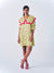 Champa Orange Fibre Fabric Dress, Green Floral Print