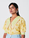Releve Fashion Little Things Studio Amaltas Collared Button Down Top Yellow Floral and Polka Dot Print Sustainable Luxury Fashion Conscious Clothing Ethical Designer Brand Artisanal Handcrafted Purchase with Purpose Shop for Good