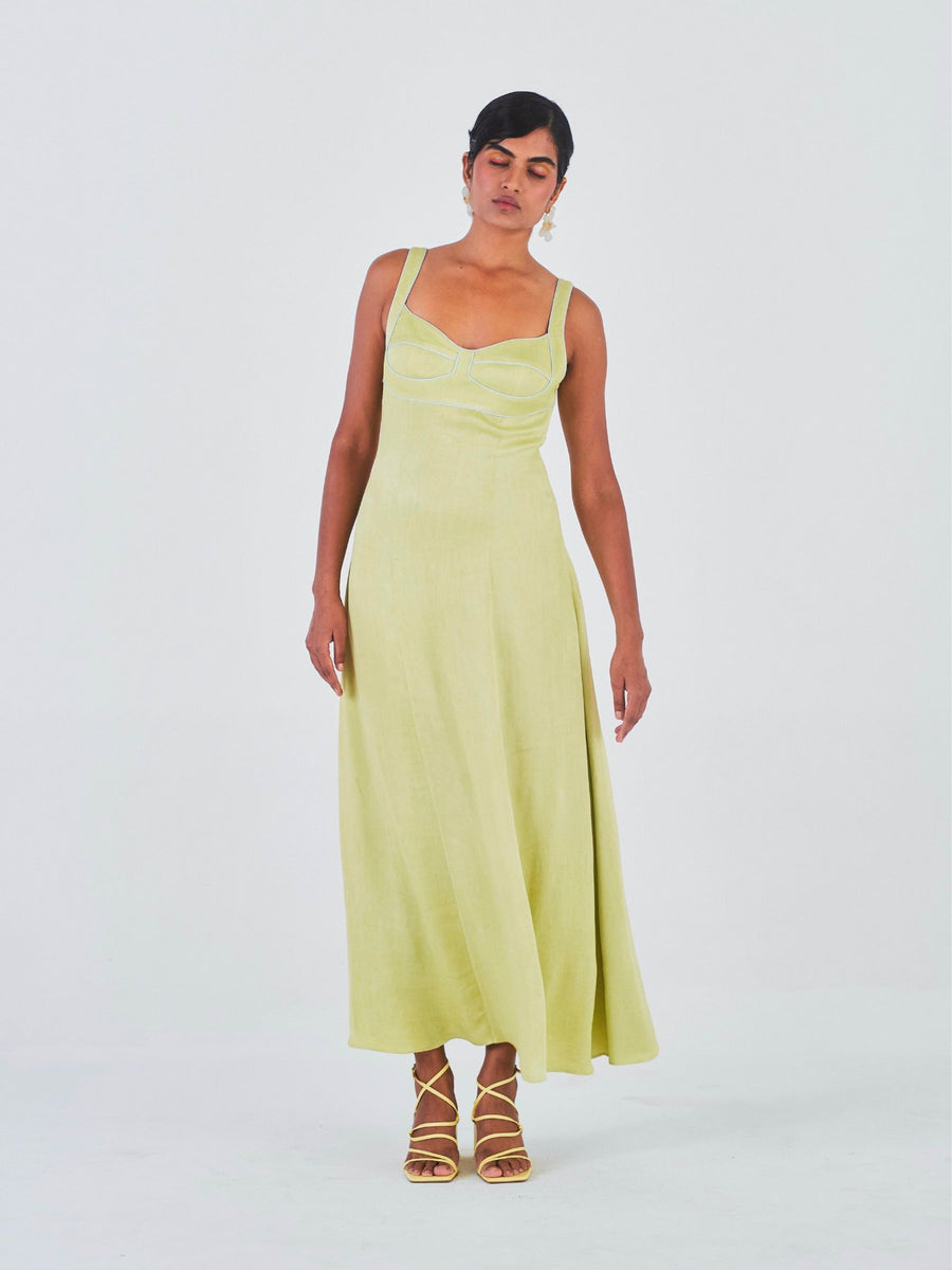 Chandni Orange Fibre Fabric Dress, Green