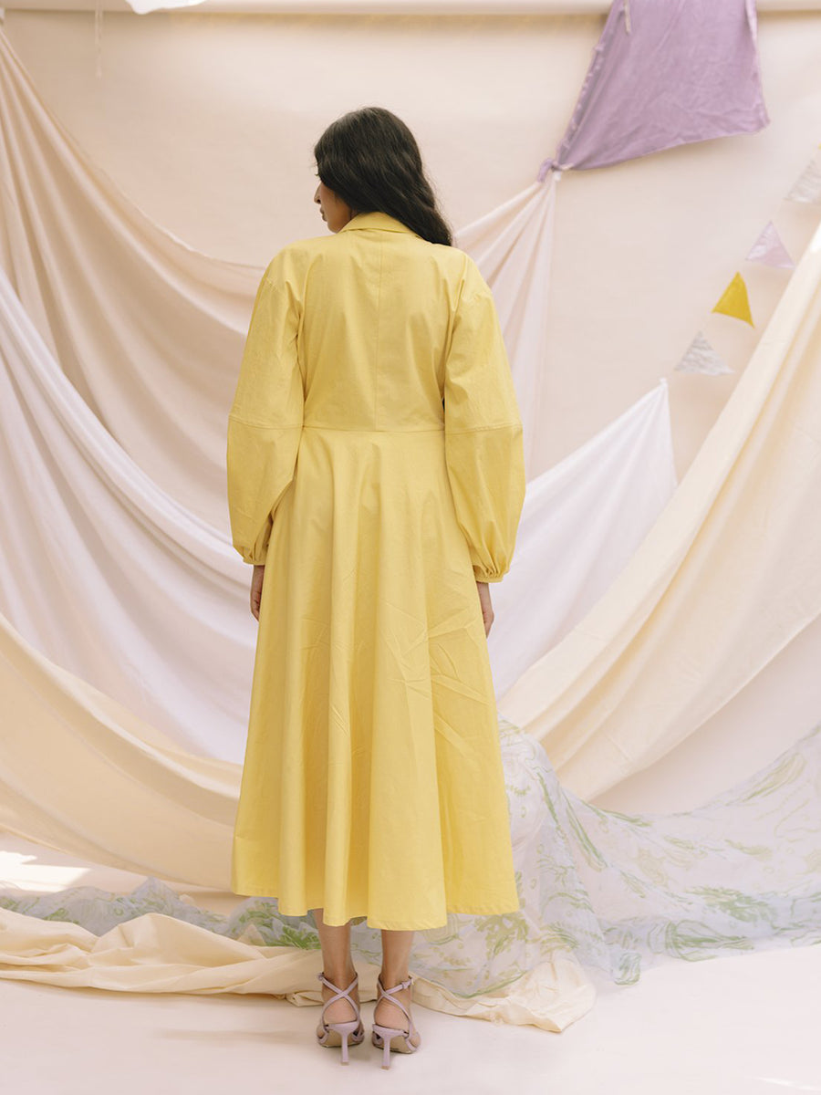 Releve Fashion Laila Poplin Suit Dress in Yellow Sustainable Luxury Fashion Conscious Clothing Ethical Designer Brand Artisanal Handcrafted Purchase with Purpose Shop for Good