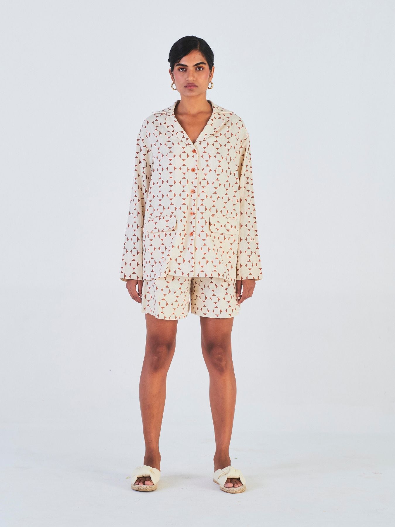 Hunar Co-ord Set, Off-White Geometric Print