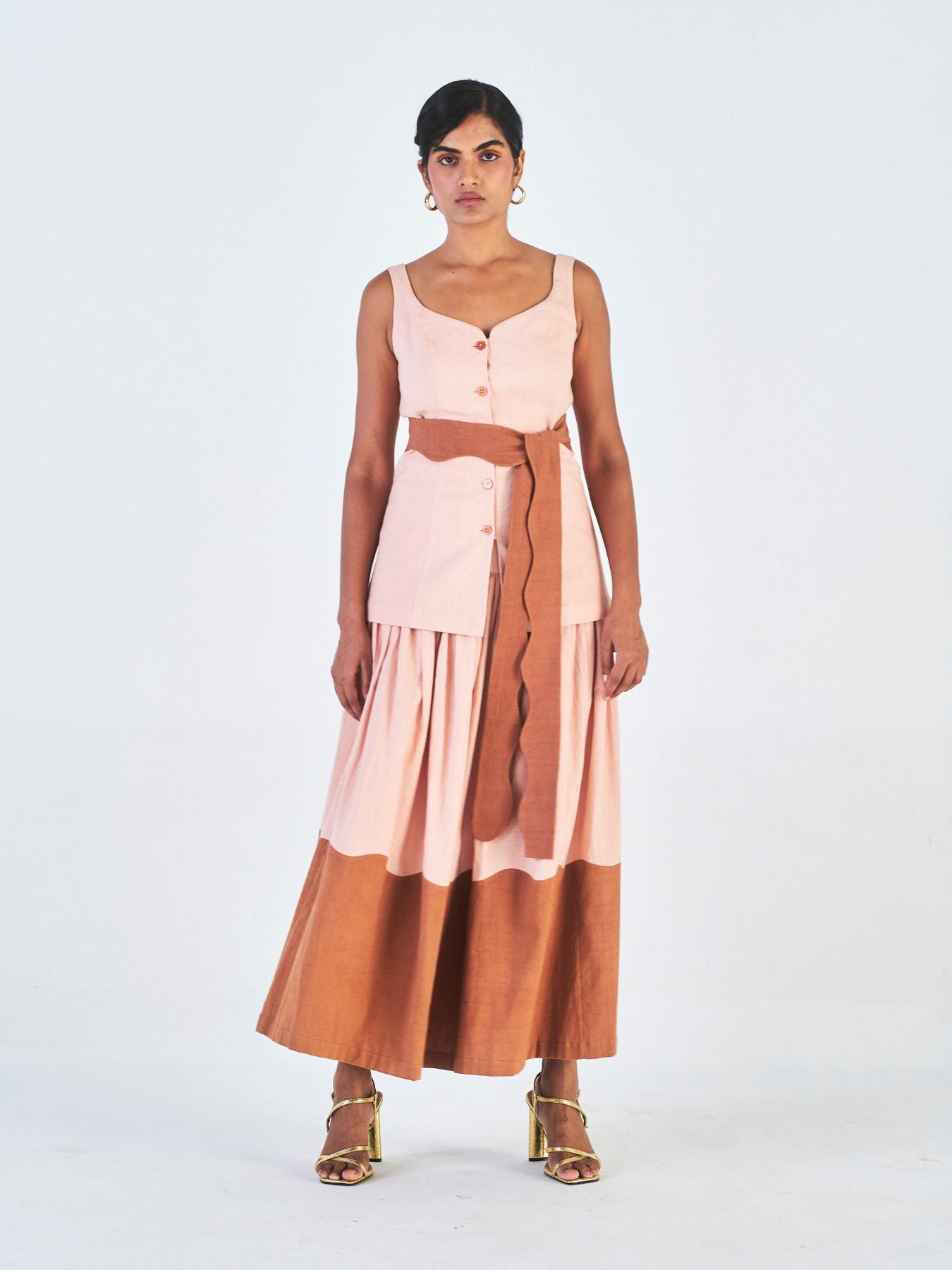 Kaveri Co-ord Set, Peach / Brown