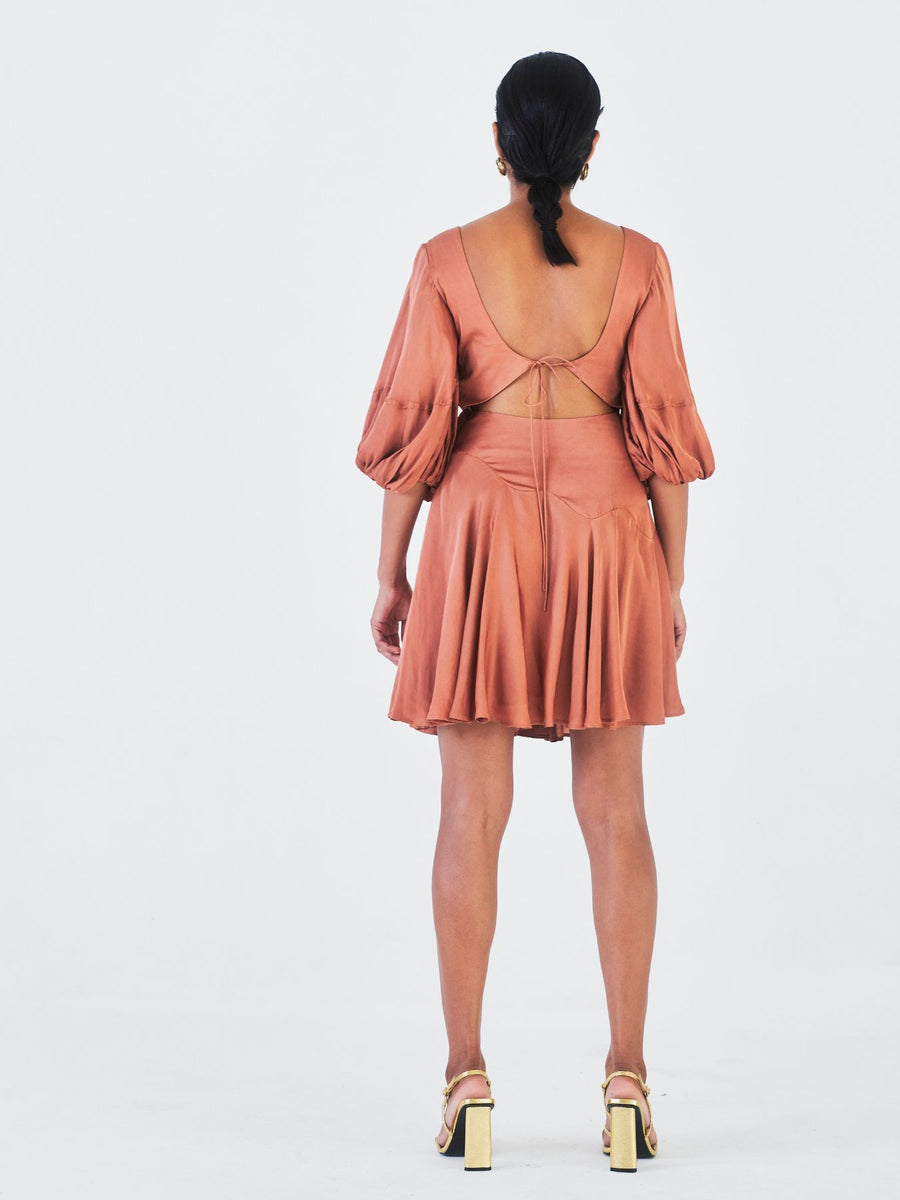 Releve Fashion Little Things Studio Parijaat Rose Fibre Fabric Dress in Brown Ethical Luxury Brand Sustainable Clothing Conscious Fashion Purchase with Purpose Shop for Good