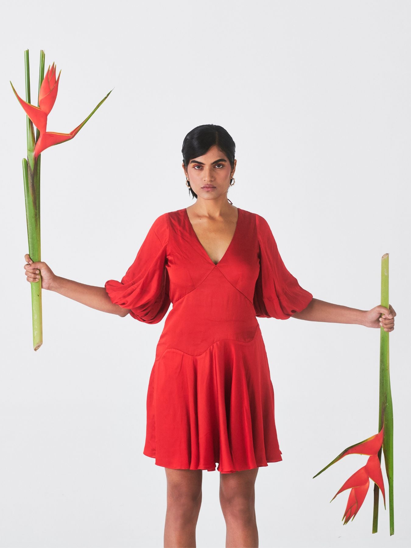 Parijaat Rose Fibre Fabric Dress, Bright Red