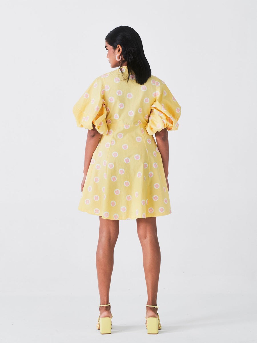 Releve_Fashion_Little_Things_Studio_Veena_Cotton_Mini_Dress_Yellow_Floral_Print_