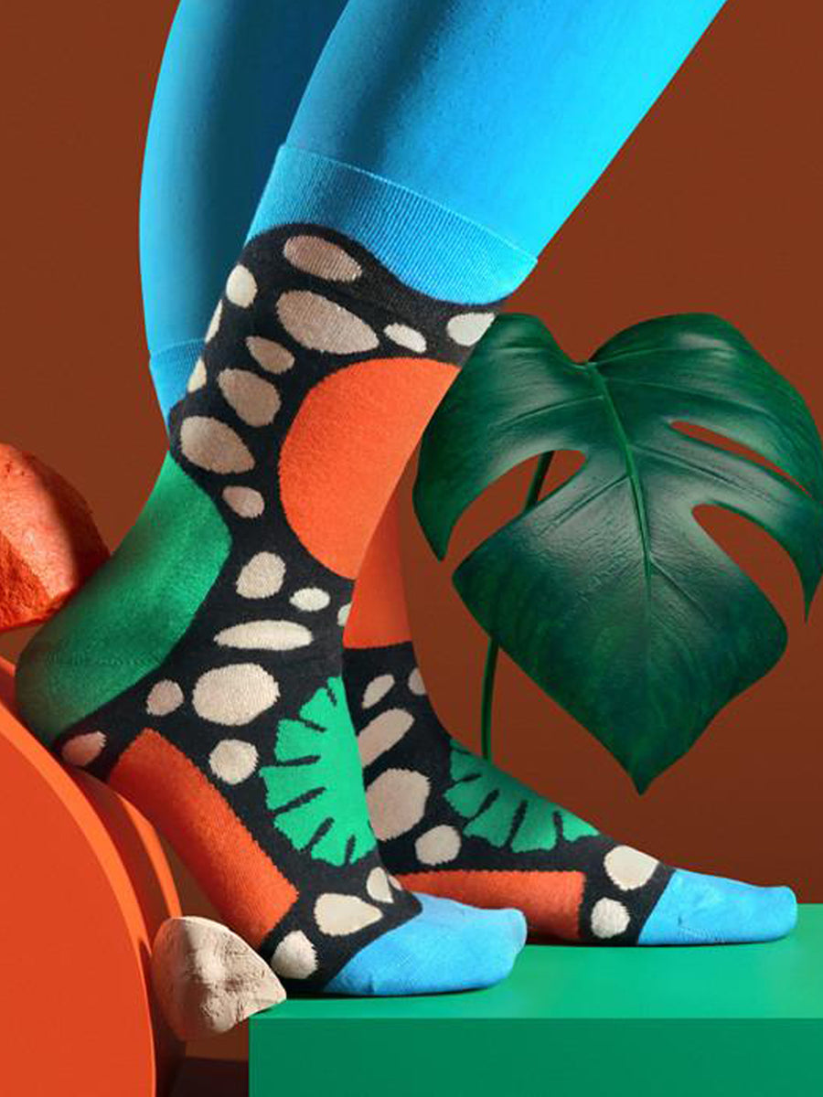 Releve Fashion Look Mate Graphic Socks Primordial Designed by Pedro Veneziano Sustainable Fashion Brand Ethical Designers Conscious Accessories Purchase with Purpose Shop Now for Good