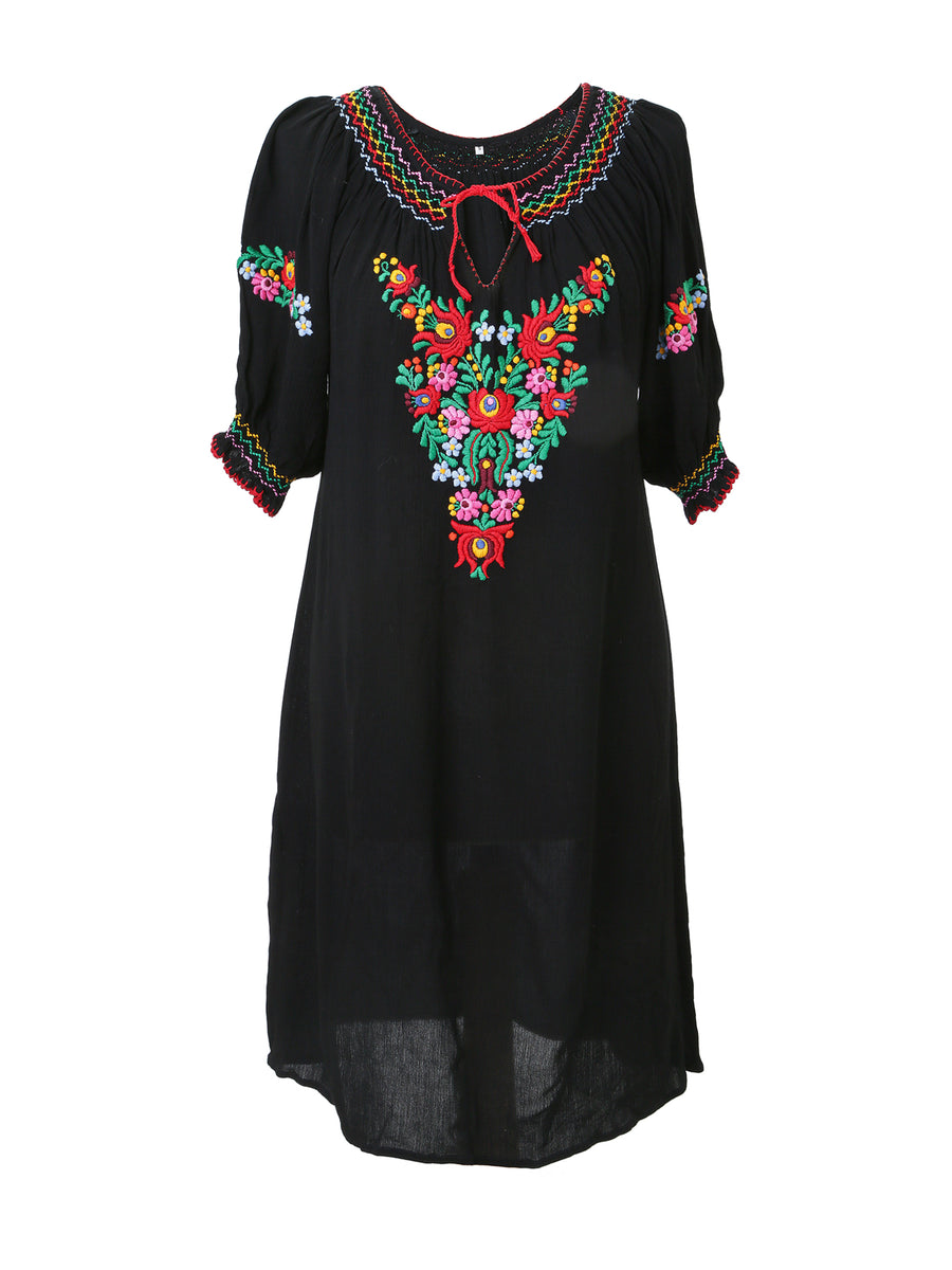 Releve Fashion Muzungu Sisters Clothing Eva Black Embroidered Dress Ethical Designers Sustainable Fashion Brand Handmade Artisanal Positive Fashion Purchase with Purpose Shop for Good