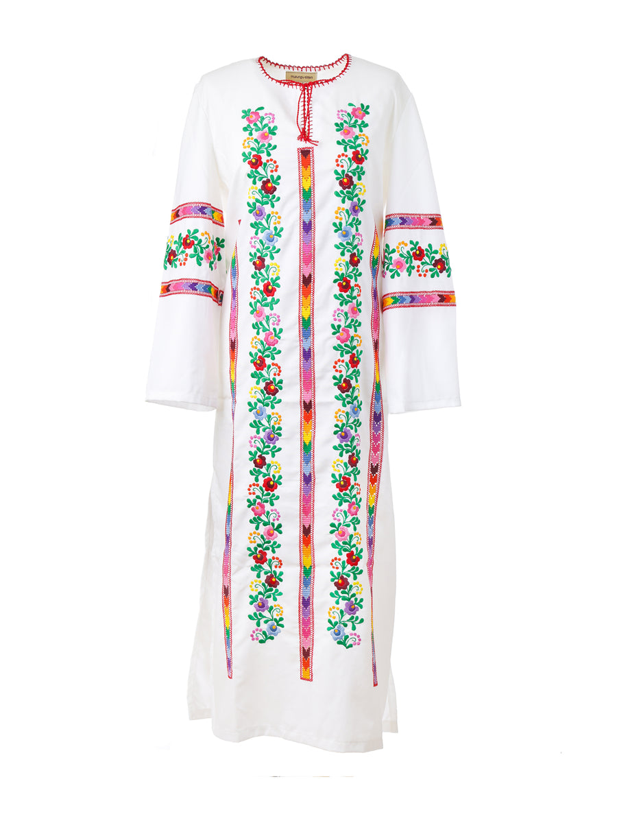 Releve Fashion Muzungu Sisters White Jasmine Dress Multicolour Vine Embroidered Ethical Designers Sustainable Fashion Brand Handmade Artisanal Positive Fashion Purchase with Purpose Shop for Good