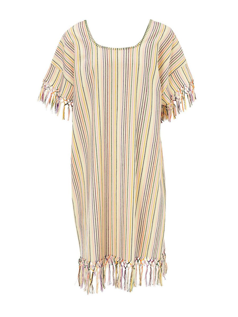 Releve Fashion Muzungu Sisters Peyote Rainbow Striped Cotton Dress Ethical Designers Sustainable Fashion Brand Handmade Artisanal Positive Fashion Purchase with Purpose Shop for Good