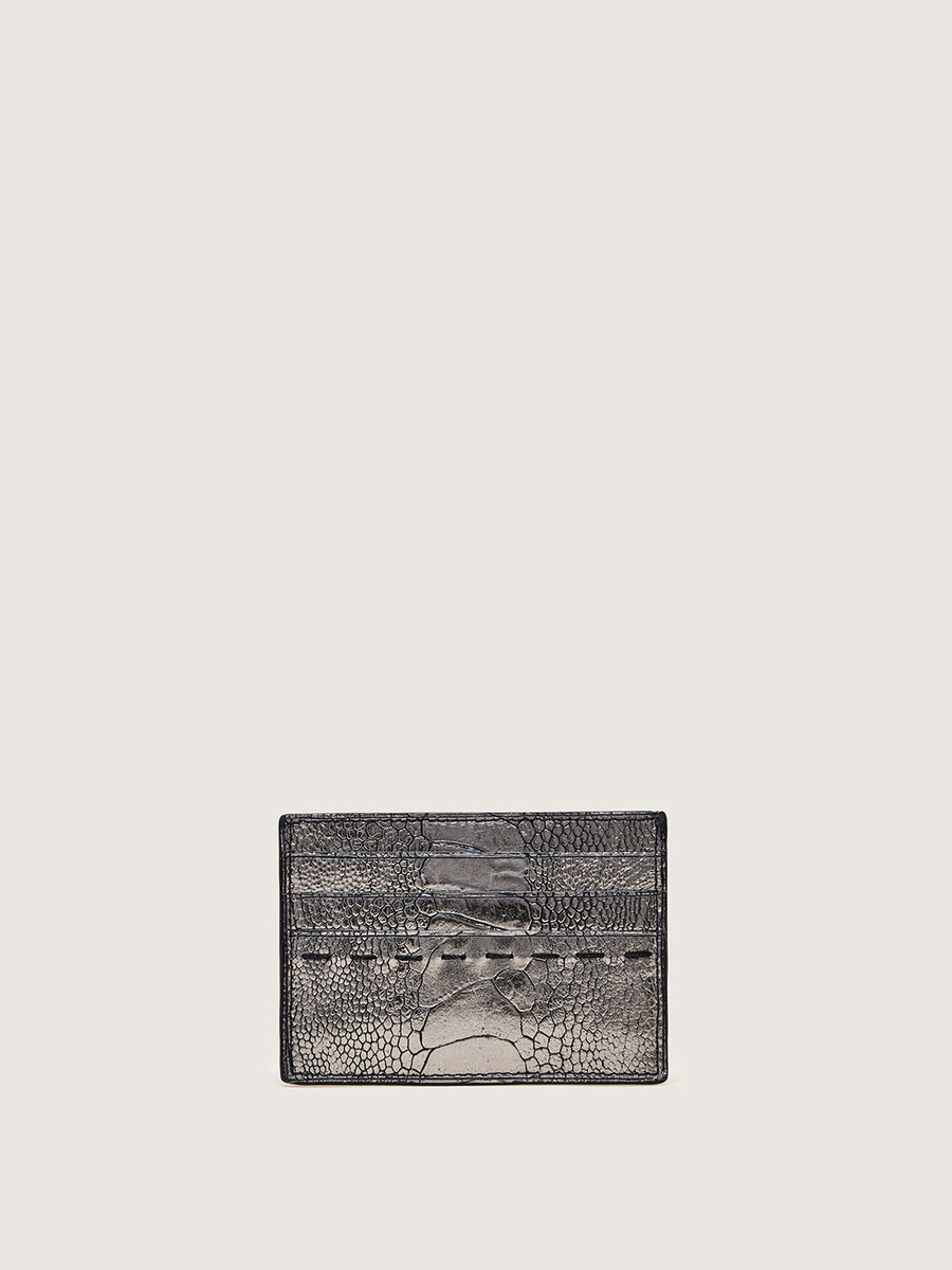 Releve Fashion Okapi Card Holder Gunmetal Ostrich Shin Sustainable Ethical Fashion Brand Positive Luxury Positive Fashion Purchase with Purpose Shop for Good