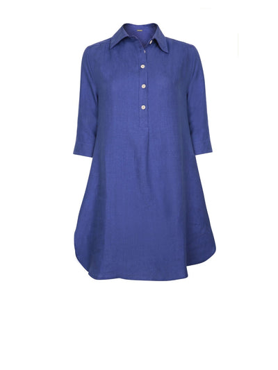 Releve Fashion Oramai London Blue Bahamas Linen Collared Shirt Ethical Clothing Designers Sustainable Fashion Brands Eco-Age Brandmark Purchase with Purpose Shop for Good