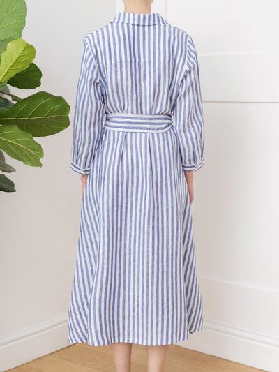 Releve Fashion Oramai London St. Tropez Shirt Dress in Blue and White Stripes Sustainable Style Conscious Clothing Ethical Fashion Purchase With Purpose Shop For Good