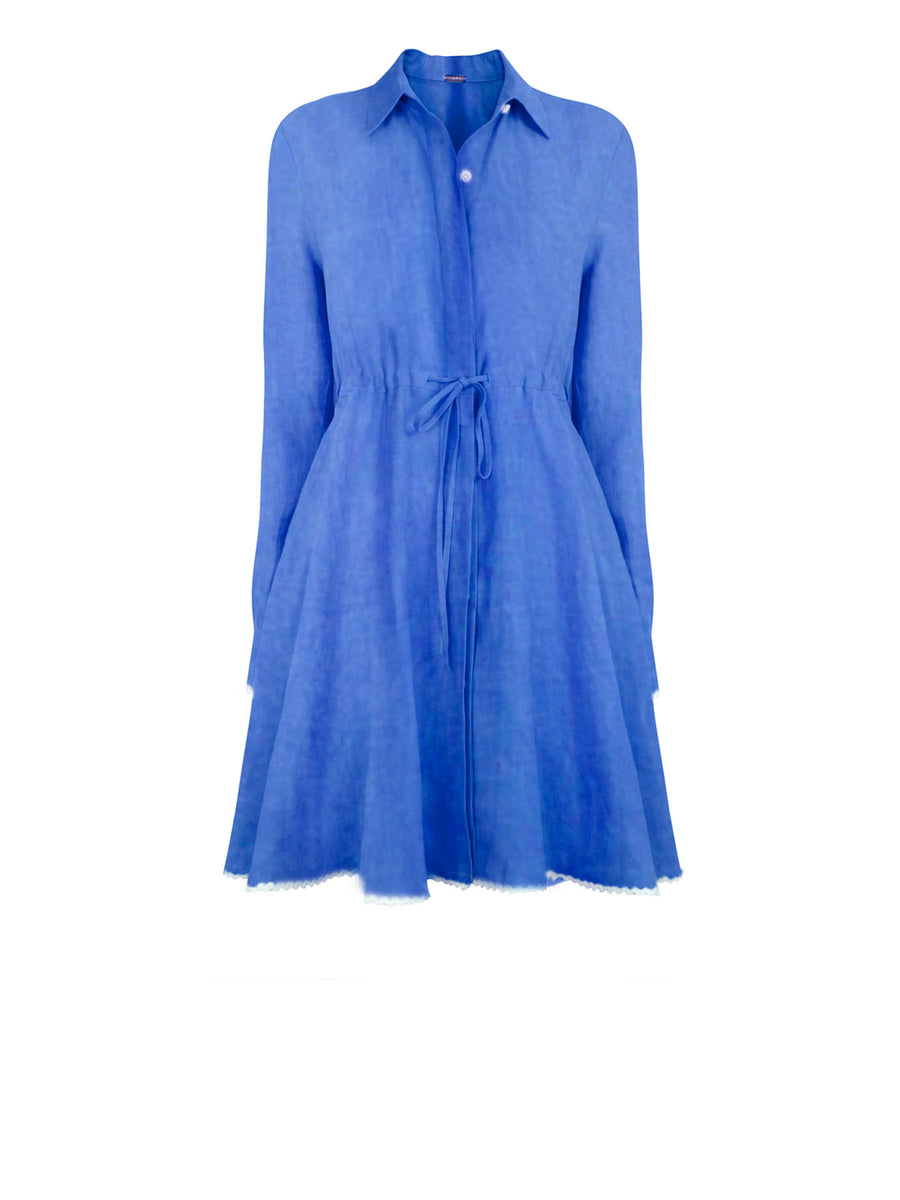 Releve Fashion Oramai London Blue Amalfi Short Linen Dress Ethical Clothing Designers Sustainable Fashion Brands Eco-Age Brandmark Purchase with Purpose Shop for Good